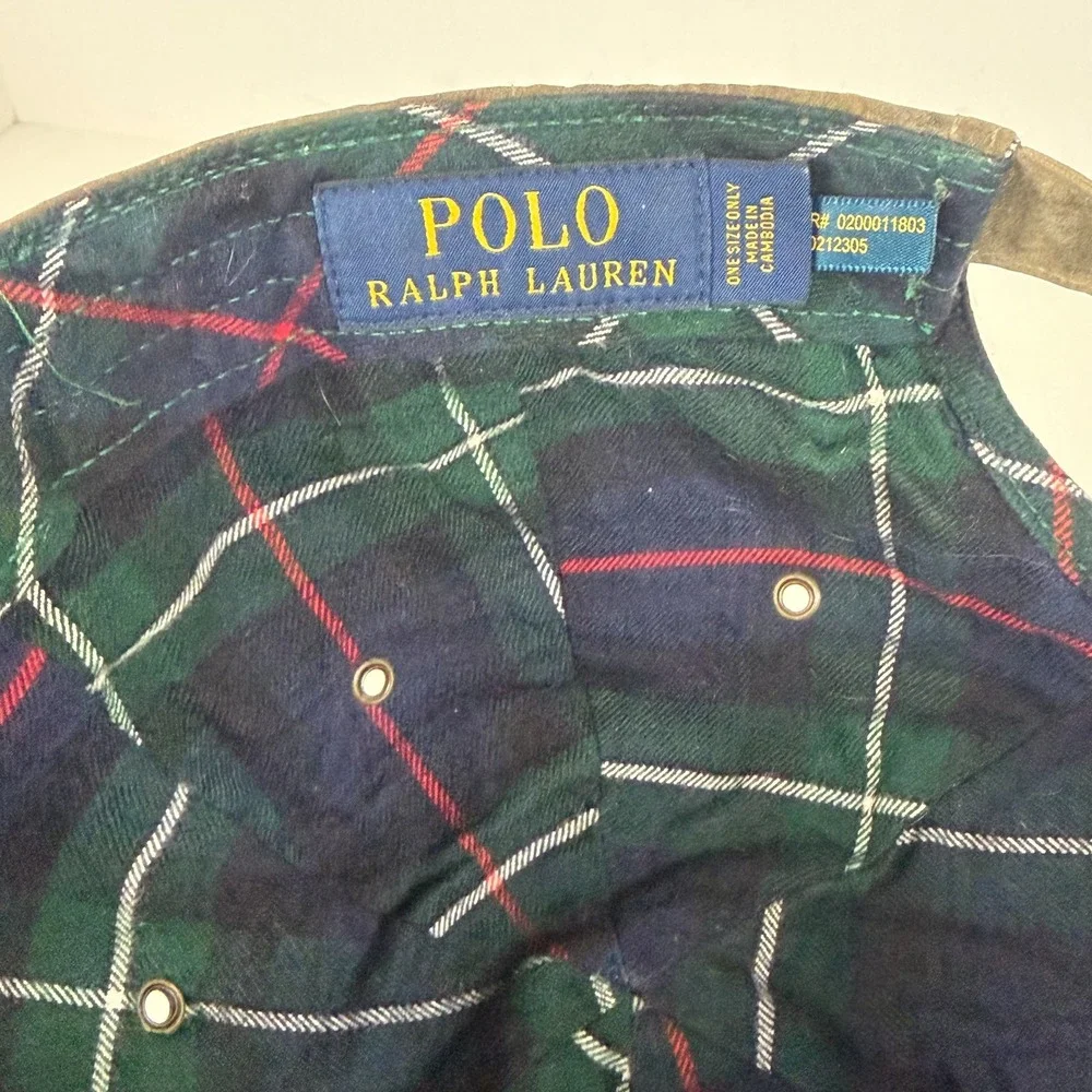 Polo Ralph Lauren Hat Cap Oilcloth Wax Guide Sportsman Leather Patch Strap Back